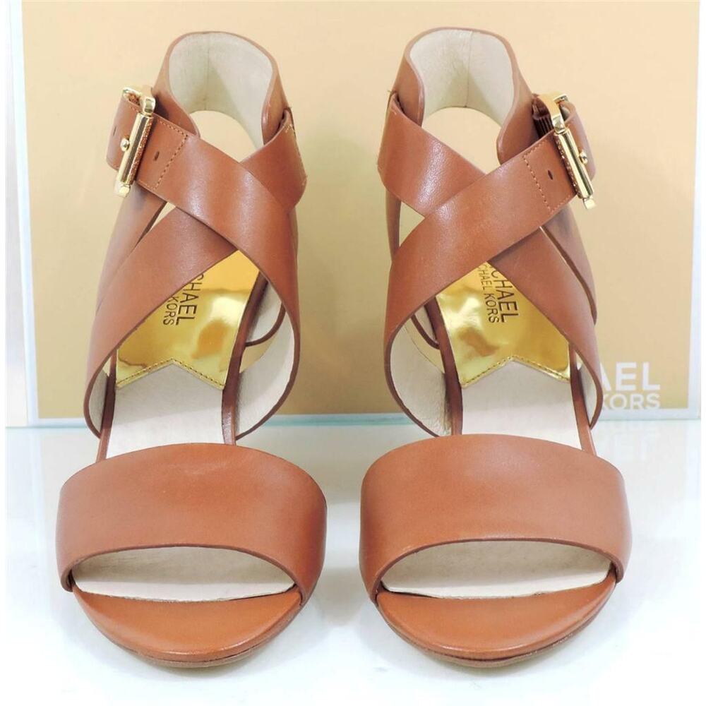 Women's Shoes Michael Kors Size 5.5 Adriana Sandal Chunky Heel Luggage Tan
